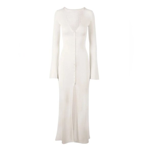 Asta Resort Ivory Nikita Dress Knit Button-down Shirt Sheer Medium Long Sleeve - Picture 1 of 11